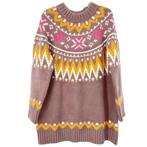 Bluivy Fair Isle Sweater Oversized S/M Brown Pink Gold Big Cozy Warm Nordic Boho